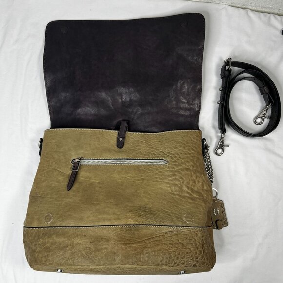 Olivia Harris Large Leather Flap Crossbody Bag Top Handle Croc Two Tone Brown - Picture 11 of 16